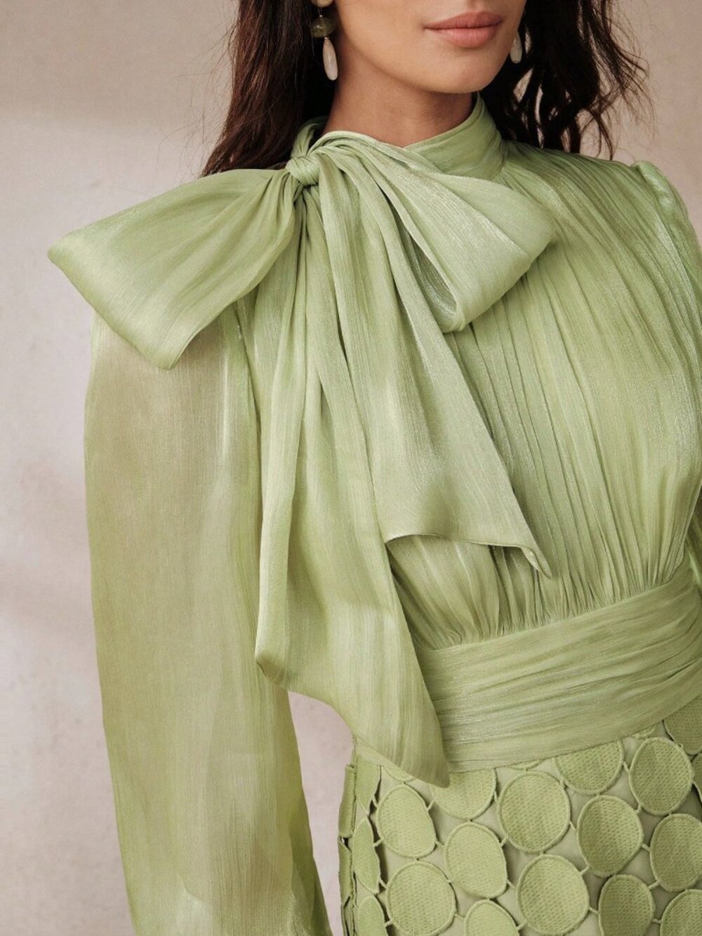 Green Elegant Women's Tie Knot Asymmetrical Long Fitted Dress - Picture 7 of 7